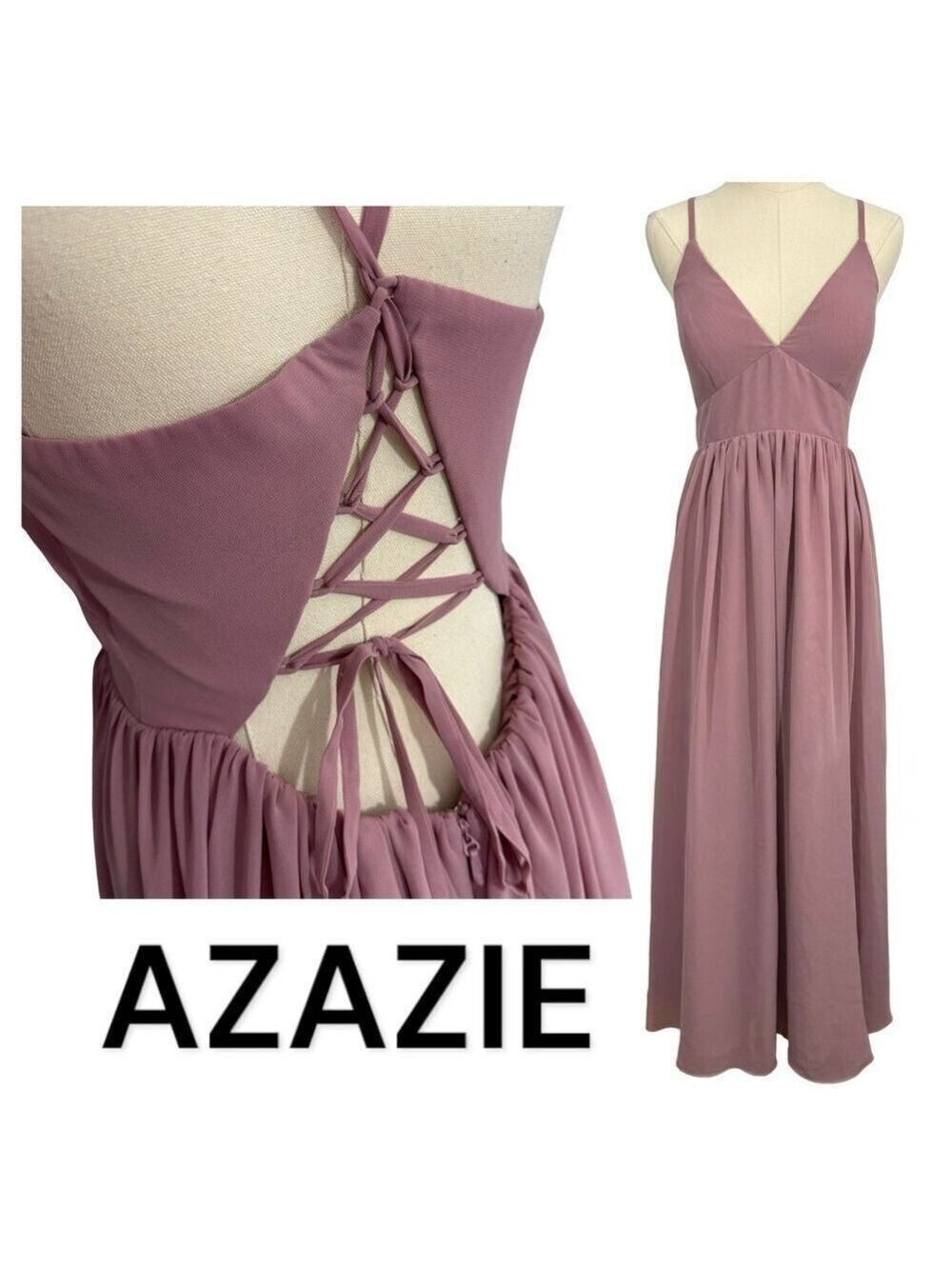 Azazie Aadia Bridesmaid Dress Sz C M/L Desert Rose Mauve Maxi Corset A-Line
